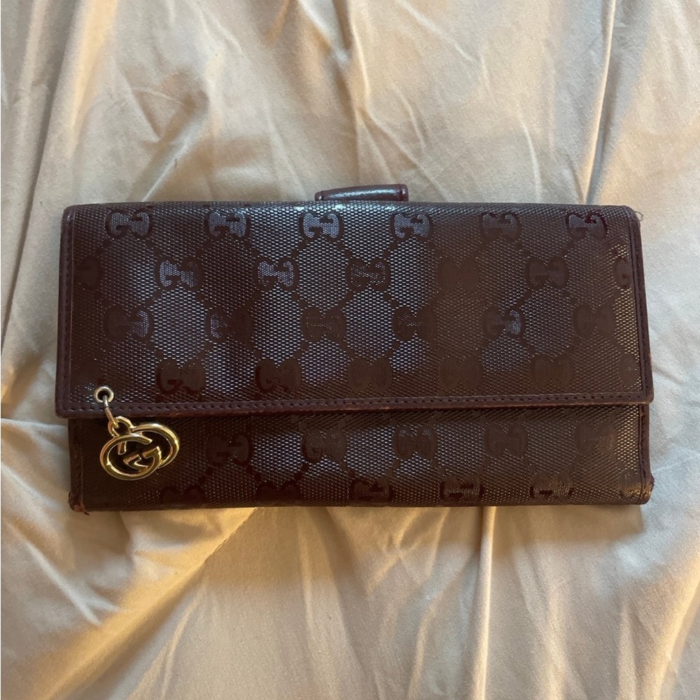 AUTHENTIC Gucci Burgundy Imprime Monogram Wallet